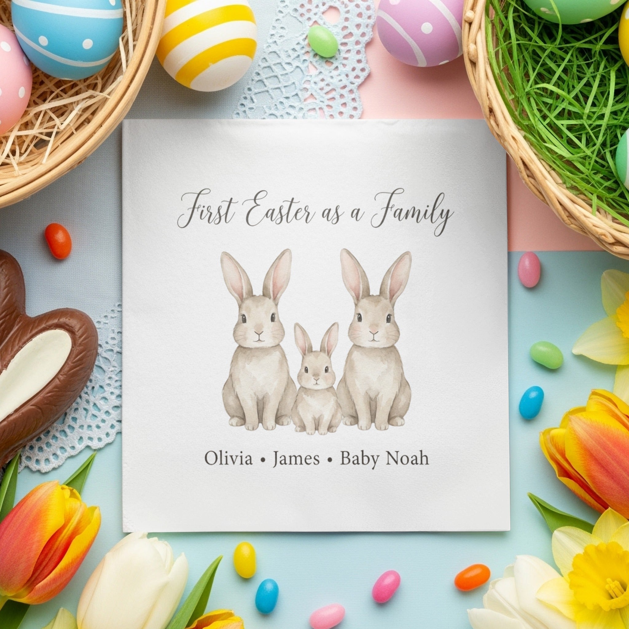 Personalized Easter Beverage Napkins – First Easter as a Family