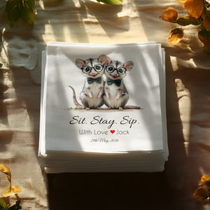 Possum Napkin, Sit Stay Sip Napkin, Animal Napkin, Cute Napkin, Personalized Napkin, Funny Napkin, Wedding Napkin, Event Napkin