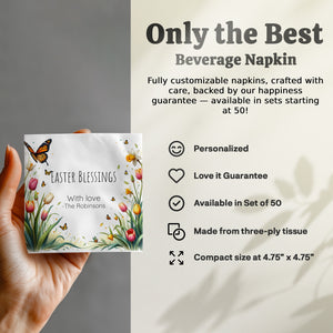 Personalized Easter Blessings Napkins – Spring Tulips & Butterflies – Custom Easter Party Napkin with Name