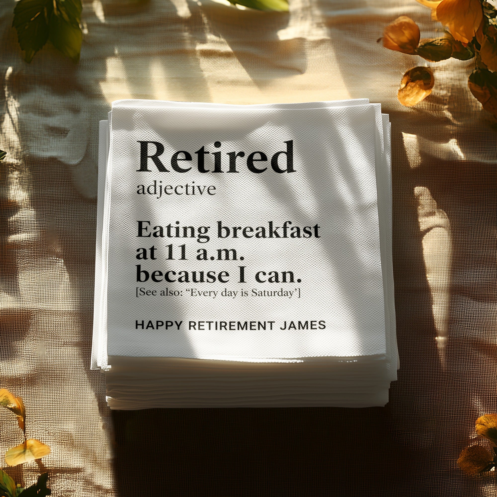 Retired Definition Napkin, Funny Retirement Gift Napkin, Retirement Party Napkin, Happy Retirement James Napkin