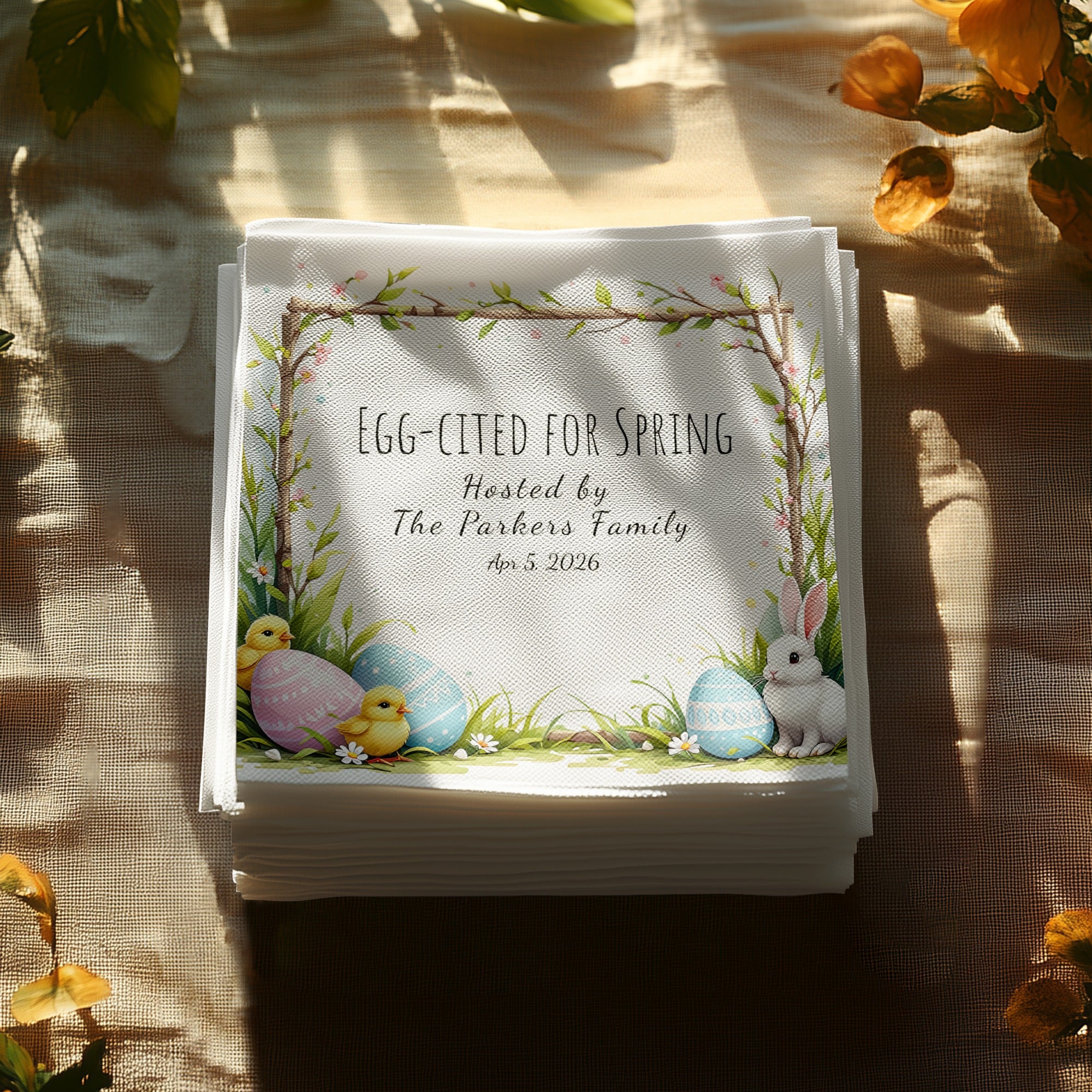 Custom Easter Napkins – Egg-cited for Spring – Bunny & Easter Egg Party Napkins