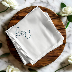 Personalized Wedding Napkins – Ring Monogram – Custom Wedding Napkin with Script Initials & Rings – Elegant Minimal Style