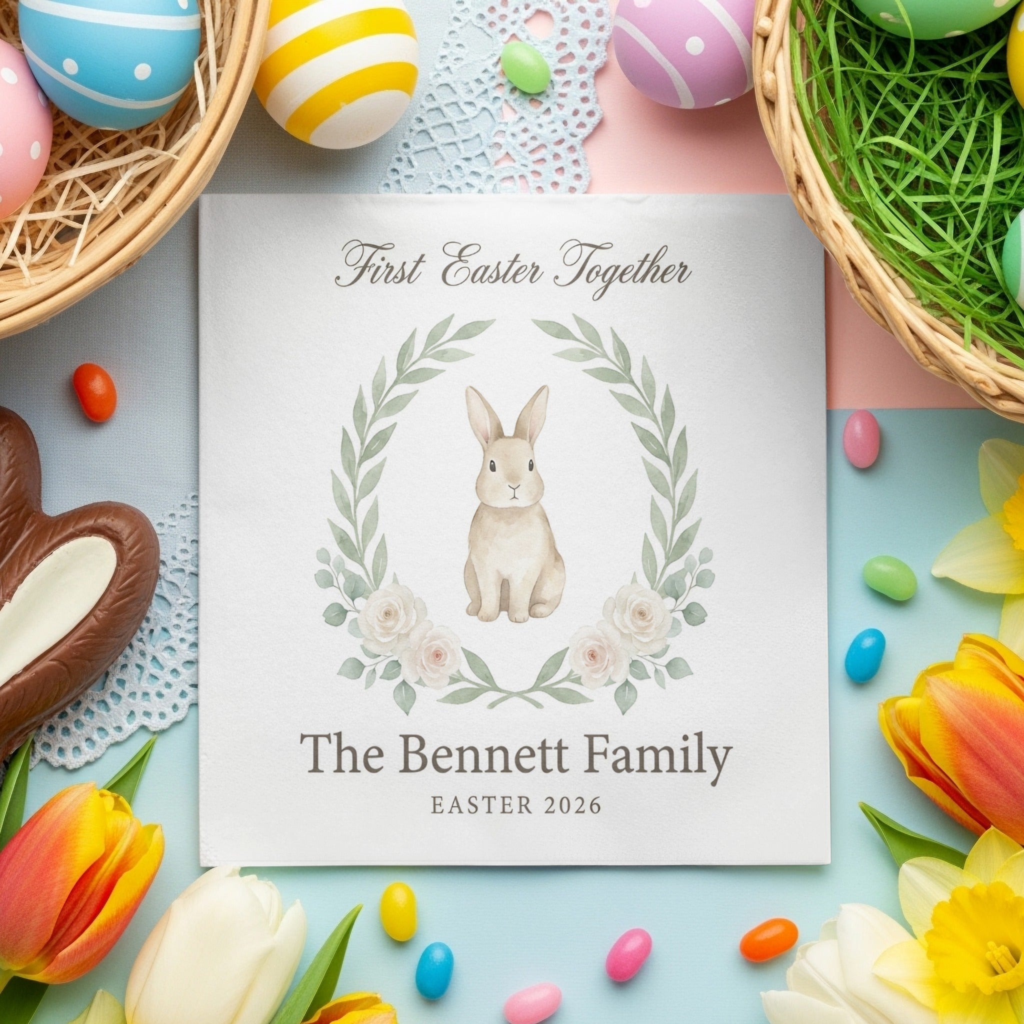 Personalized Easter Beverage Napkins – First Easter as a Family