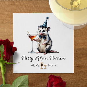 Party Possum Napkin, Cocktail Napkin, Funny Animal Napkin, Birthday Party Decoration, Festive Napkin, Unique Party Favor, Cute Napkin