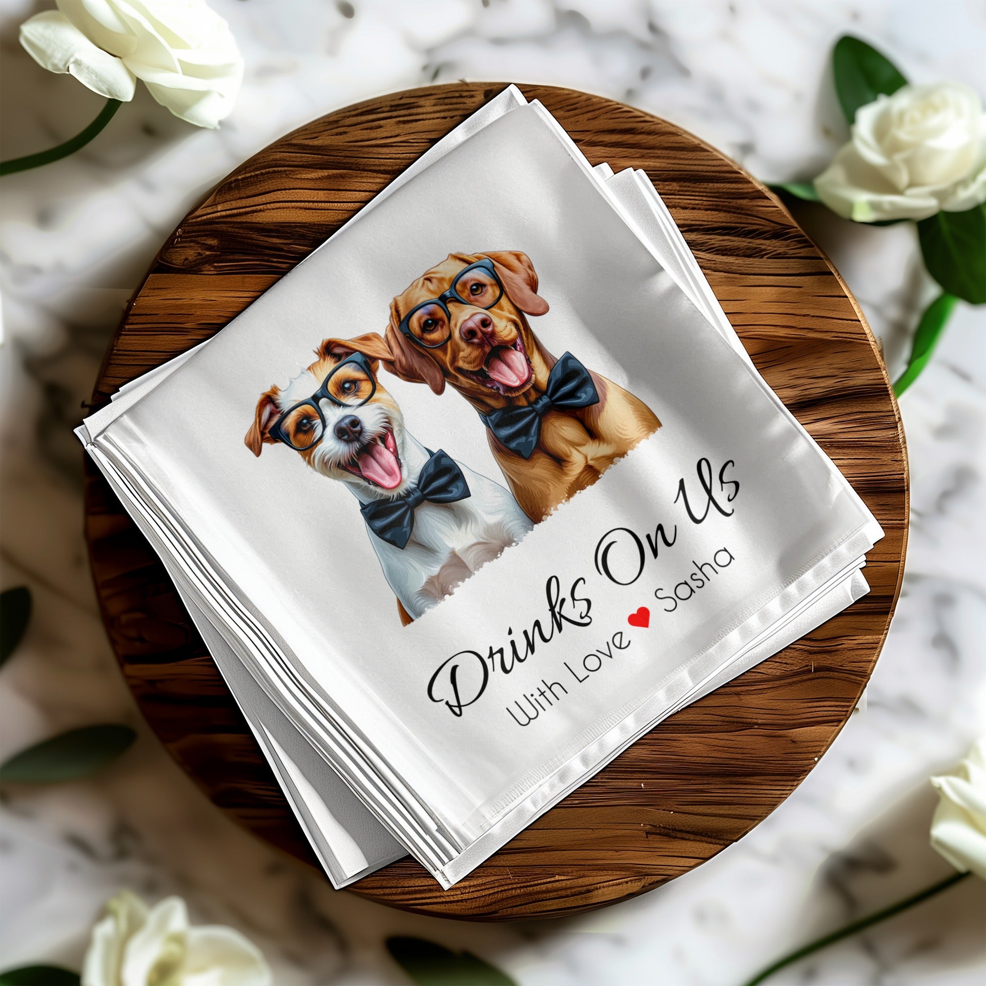 Drinks On Us Dog Napkin, Funny Dog Napkins, Party Napkins, Cocktail Napkins, Pet Lover Gift, Animal Napkin, Custom Napkin