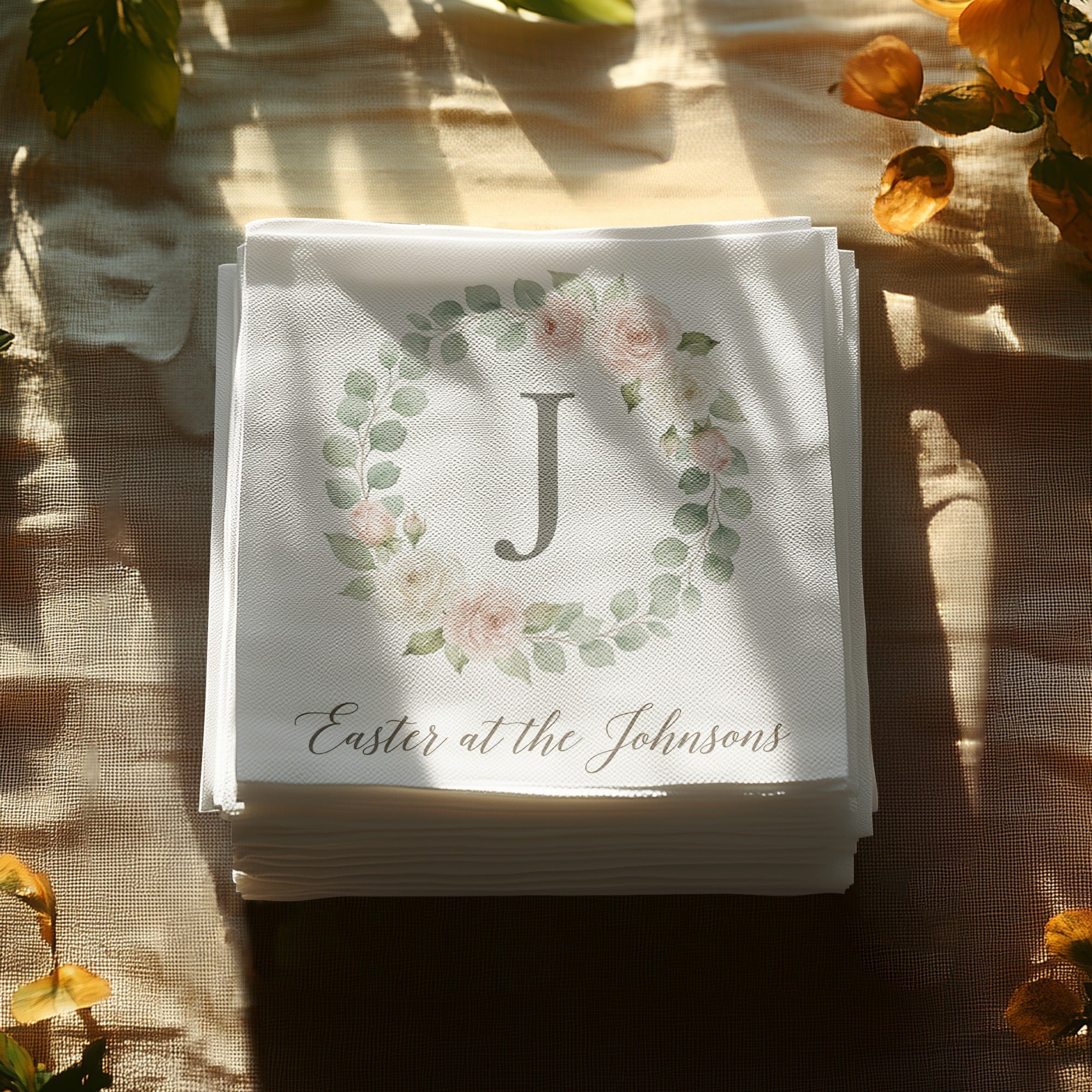 Personalized Easter Cocktail Napkins – Monogram Wreath