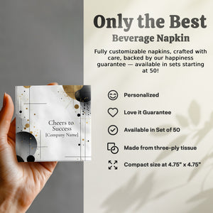 Personalized Corporate Event Napkins – Custom Logo & Company Name – Modern Geometric Black and Gold Design – Cheers to Success