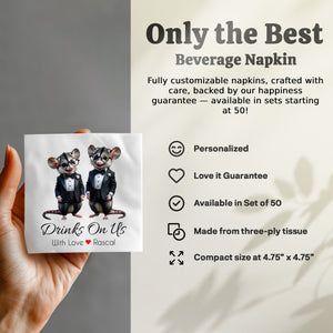 Rascal Napkin, Opossum Napkin, Drinks On Us, Tuxedo Napkin, Animal Napkin, Funny Napkin, Party Napkin, Hostess Napkin, Cocktail Napkin
