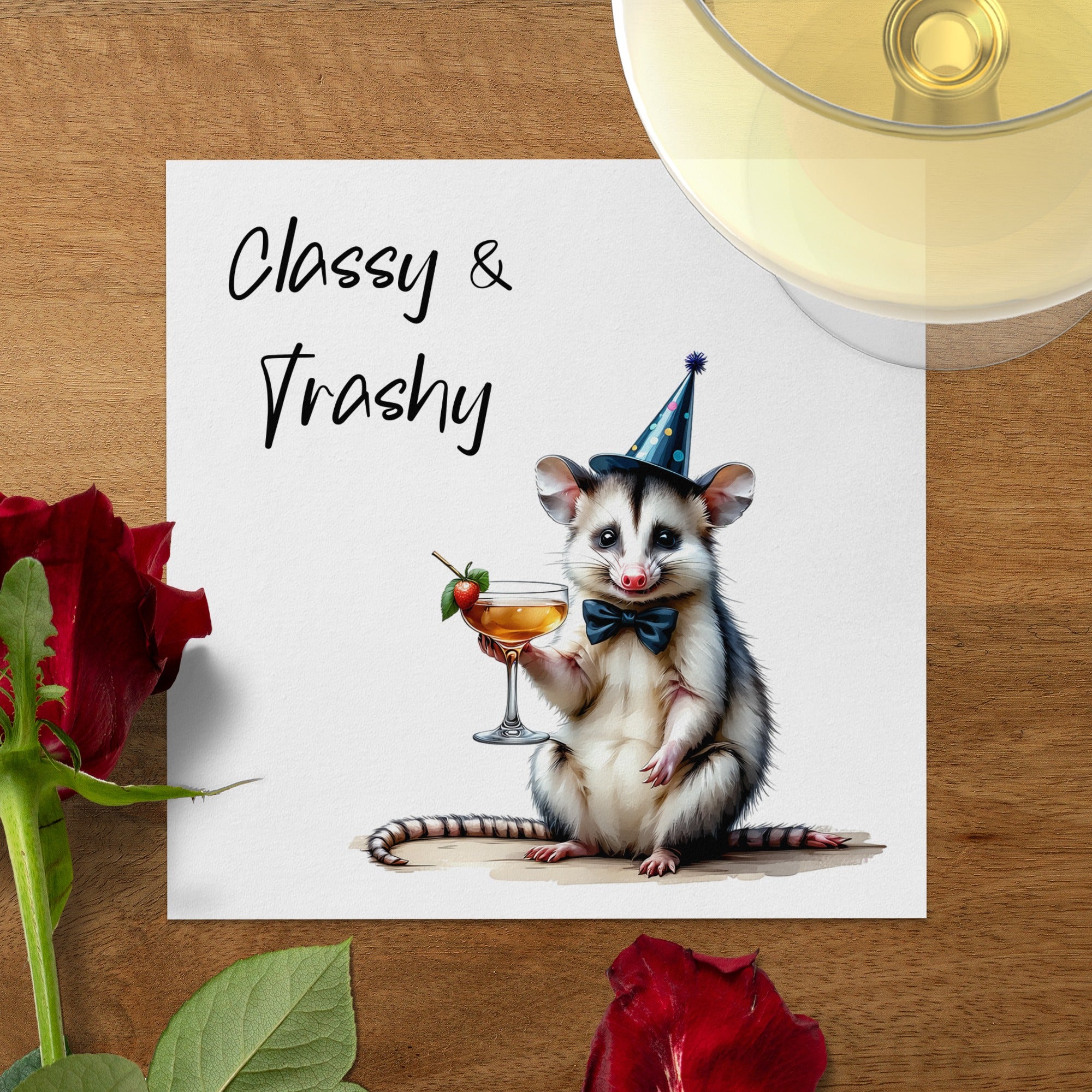 Classy Trashy Opossum Napkin, Party Animal Design, Funny Cocktail Napkin, Novelty Gift, Cute Opossum, Unique Napkin Decor, Fun Napkin