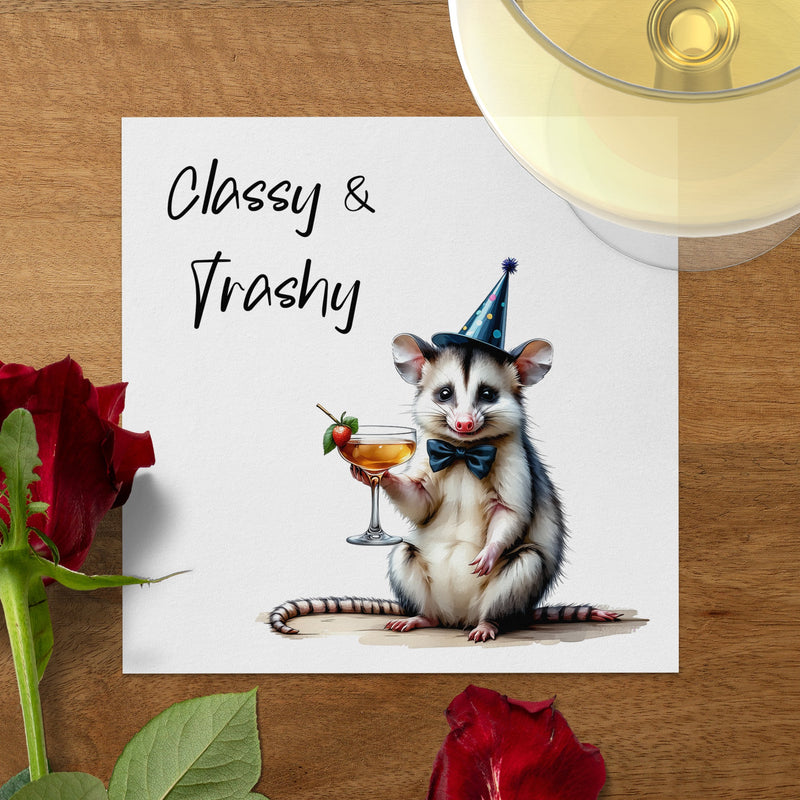 Classy Trashy Opossum Napkin, Party Animal Design, Funny Cocktail Napkin, Novelty Gift, Cute Opossum, Unique Napkin Decor, Fun Napkin