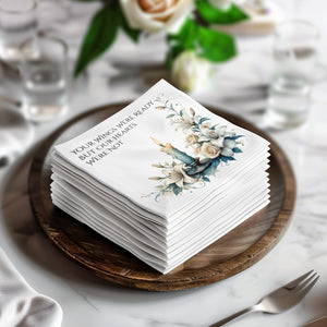 Personalized Memorial Napkins – Custom Funeral Napkin with Candle & Florals – Your Wings Were Ready But Our Hearts Were Not