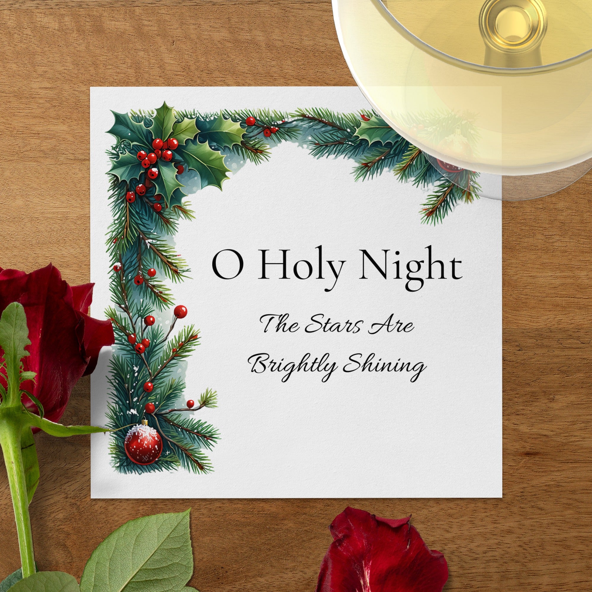Religious Christmas Napkins – Custom Holiday Beverage Napkin with Quote – O Holy Night Design
