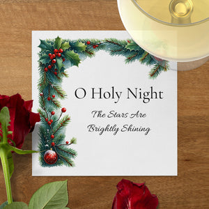 Religious Christmas Napkins – Custom Holiday Beverage Napkin with Quote – O Holy Night Design