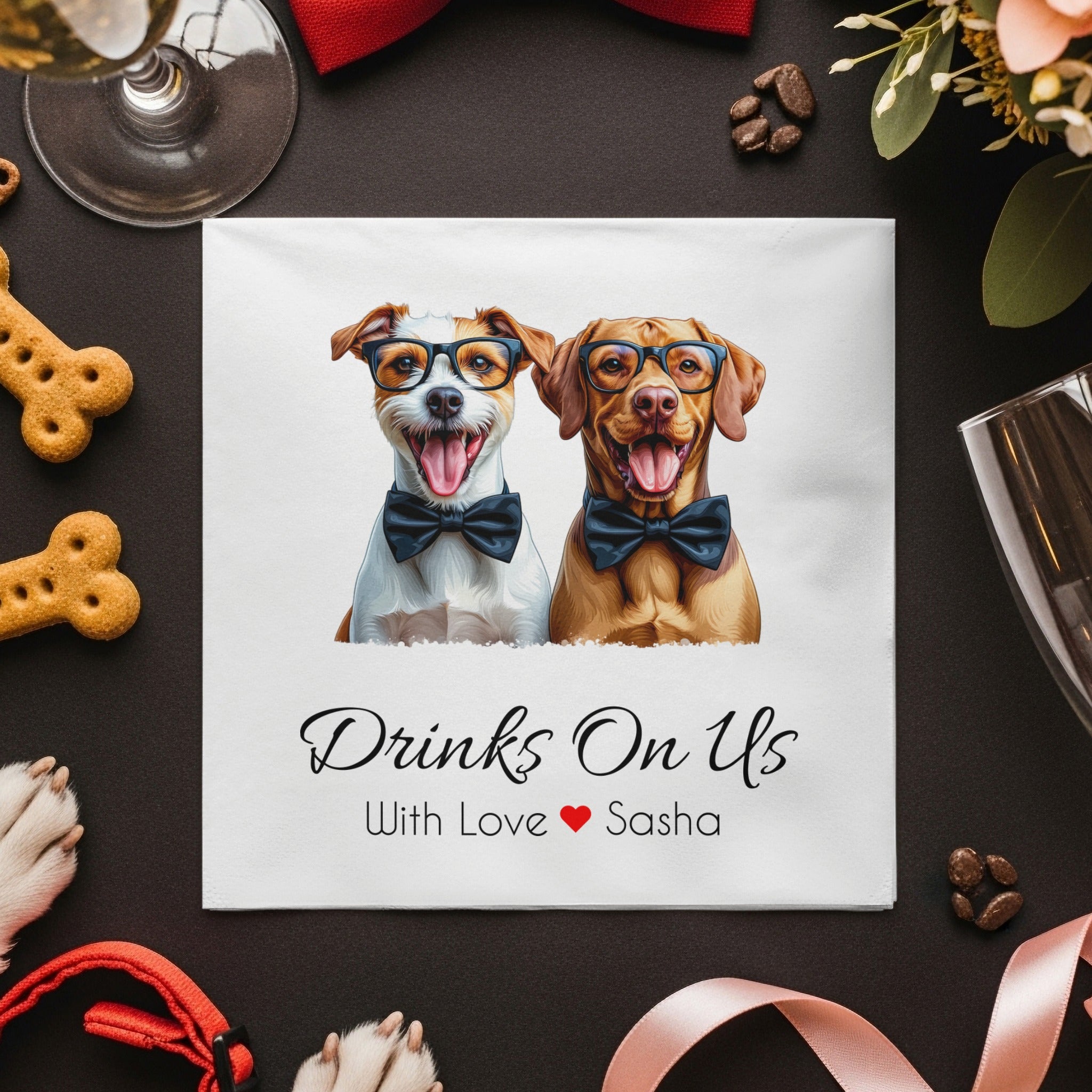 Drinks On Us Dog Napkin, Funny Dog Napkins, Party Napkins, Cocktail Napkins, Pet Lover Gift, Animal Napkin, Custom Napkin