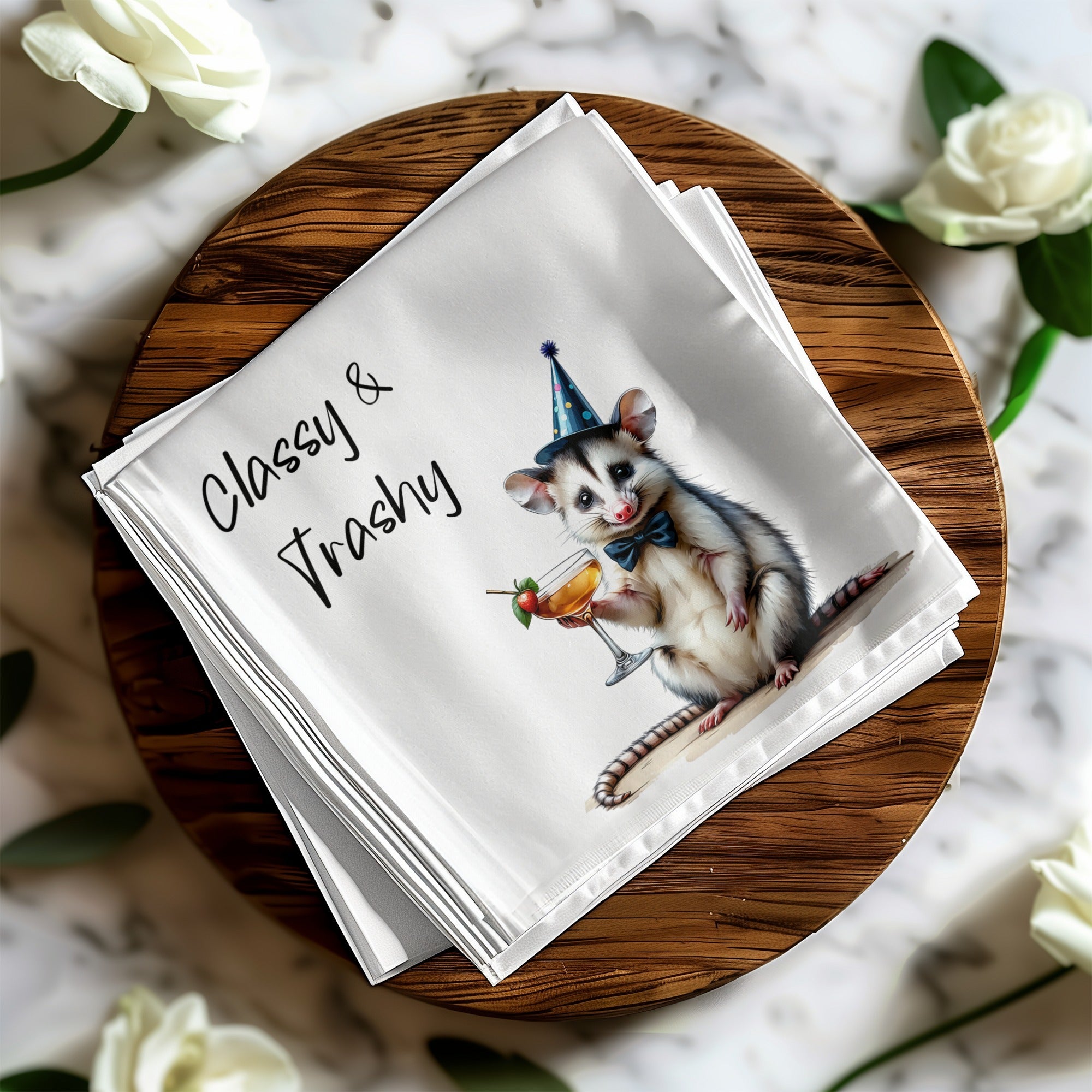 Classy Trashy Opossum Napkin, Party Animal Design, Funny Cocktail Napkin, Novelty Gift, Cute Opossum, Unique Napkin Decor, Fun Napkin
