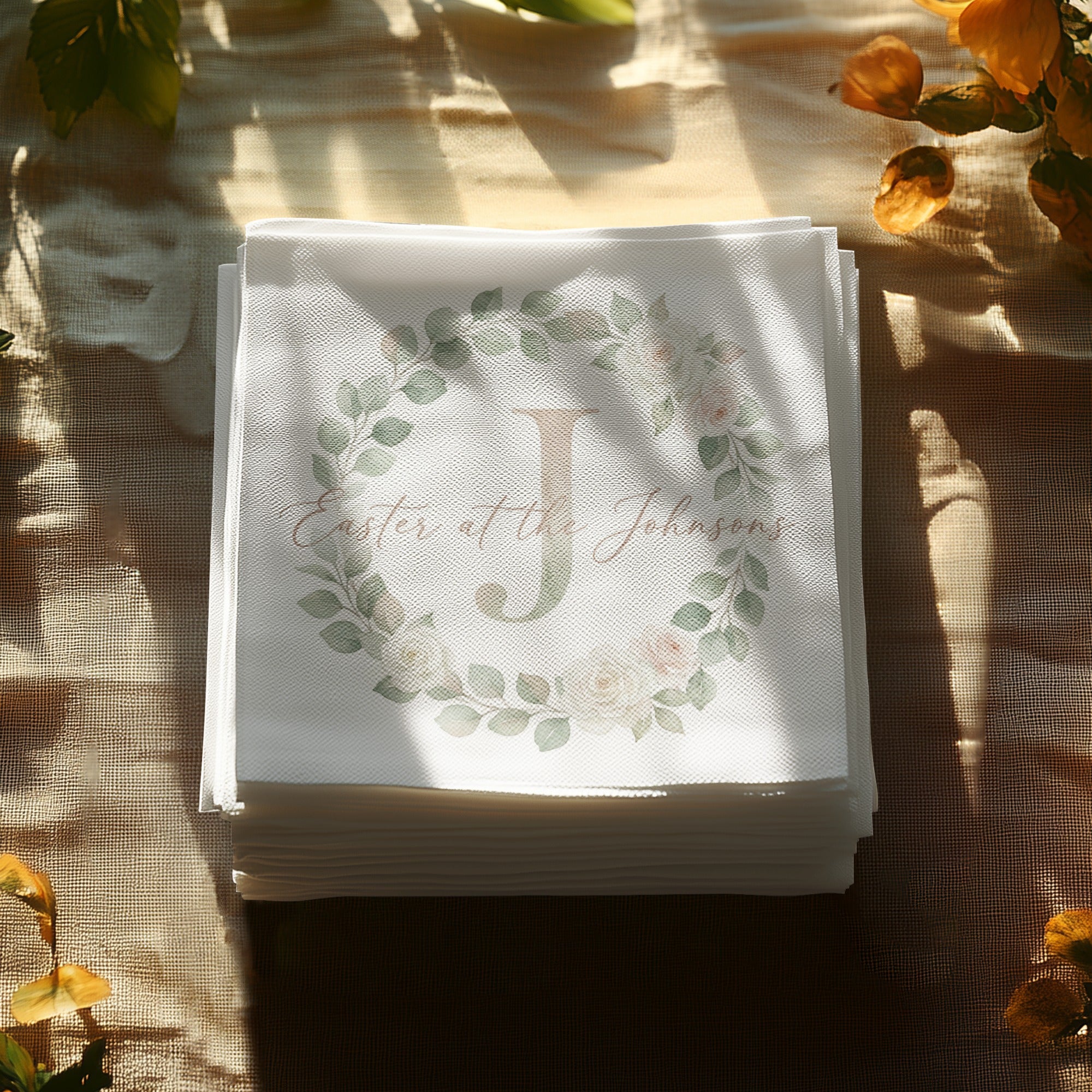 Personalized Easter Beverage Napkins – Monogram Wreath