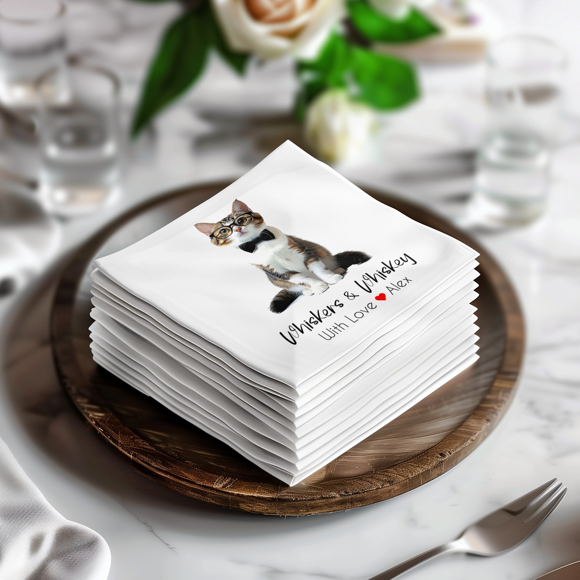 Whiskers and Whiskey Napkin, Cute Cat Napkin, Funny Napkin, Cat Lover Gift, Home Decor, Novelty Napkin, Unique Napkin