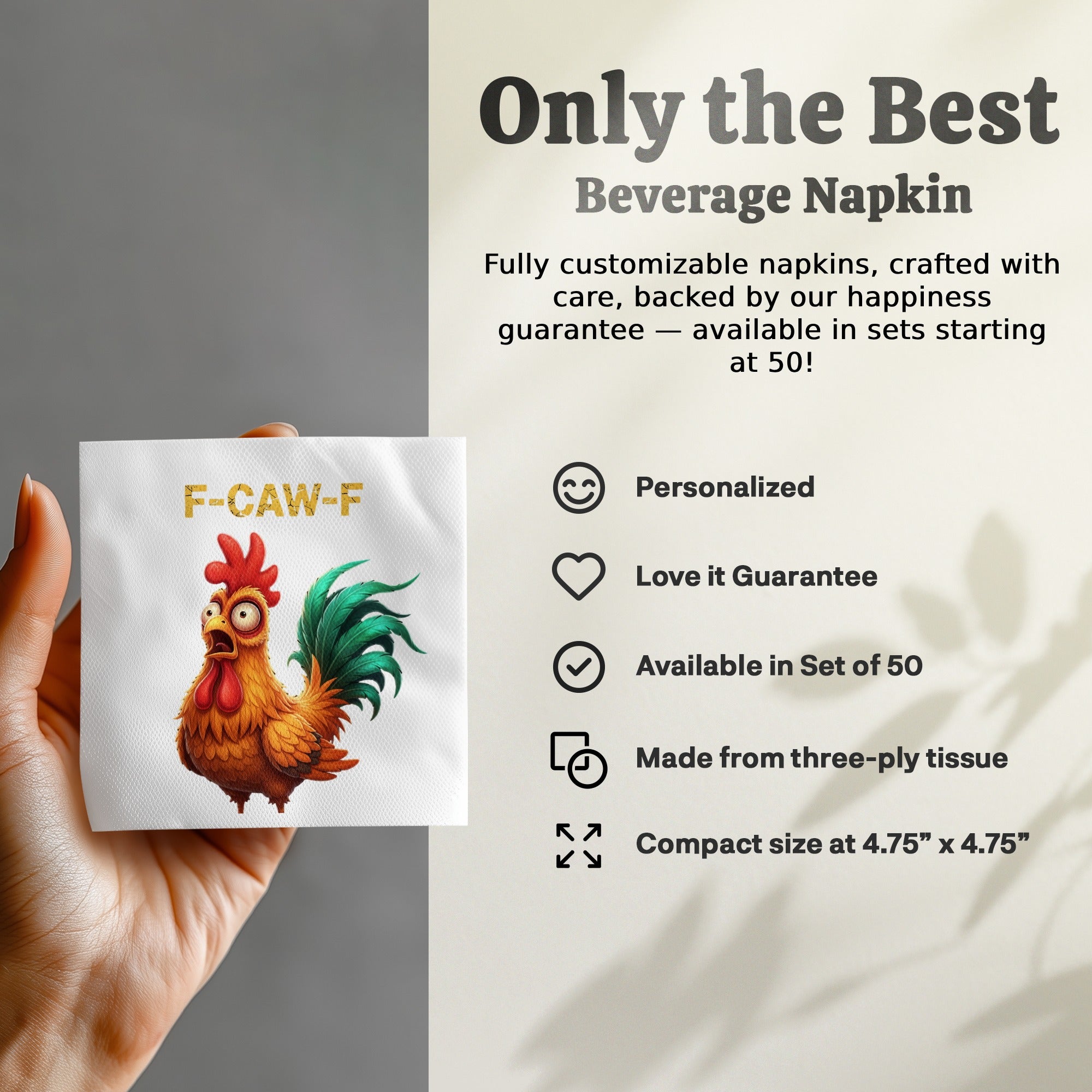 Funny Chicken Napkin, F CAW F Gag Gift, Cartoon Rooster Napkin, Quirky Party Napkin, Unique Kitchen Decor, Novelty Hostess Gift