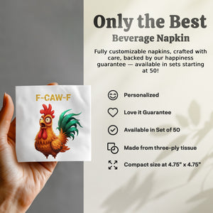 Funny Chicken Napkin, F CAW F Gag Gift, Cartoon Rooster Napkin, Quirky Party Napkin, Unique Kitchen Decor, Novelty Hostess Gift