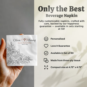 Personalized Wedding Napkins – Forever Begins Today – Custom Wedding Napkin with Floral Corner Artwork – Romantic Modern Style