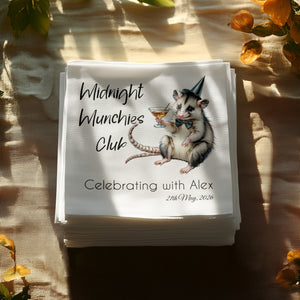 Midnight Munchies Opossum Napkin, Funny Party Napkin, Celebrating with Alex Napkin, Cocktail Napkin, Opossum Lover Gift, Party Decor