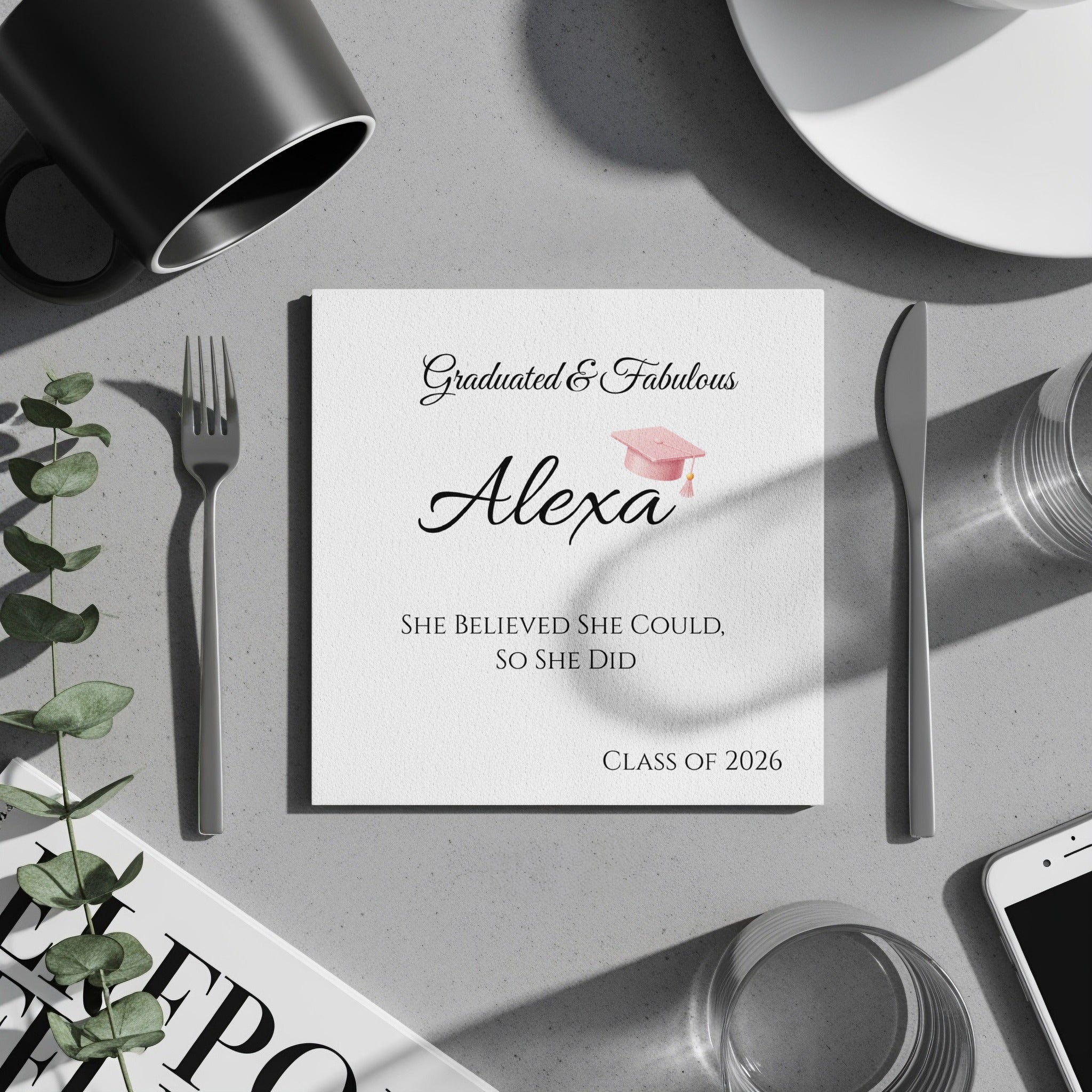 Graduated and Fabulous Napkin, Class of 2026, Personalized Graduation, Graduation Party Favor, Graduation Gift, Name Napkin