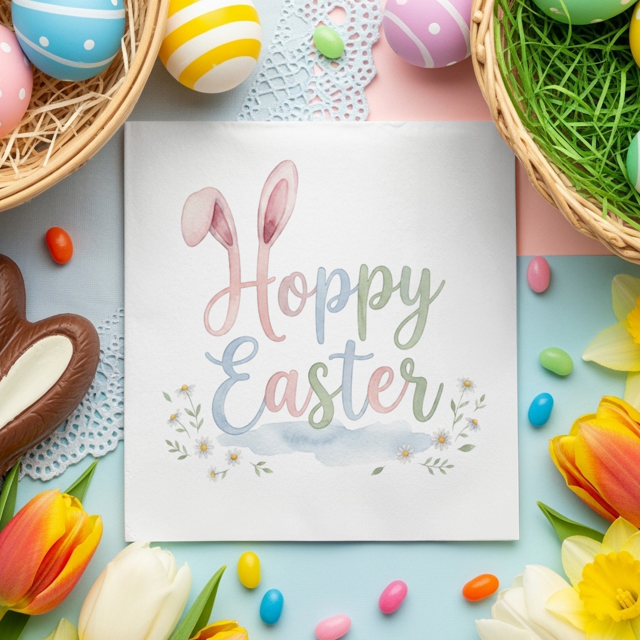 Personalized Easter Beverage Napkins – Bunny & Spring Floral