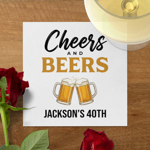 Cheers & Beers Party Name and Age Birthday Cocktail Napkins