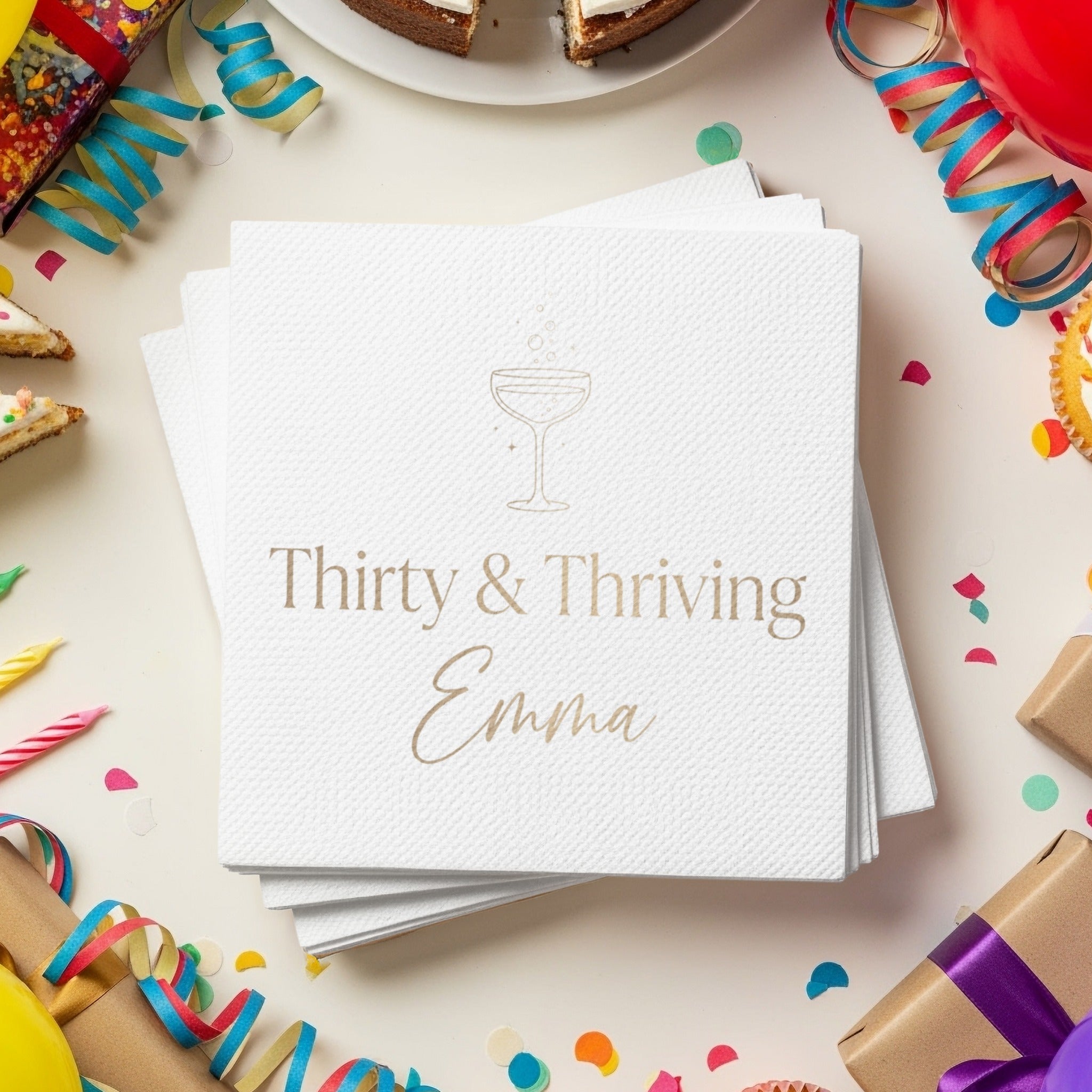 Thirty and Thriving Name and Age Party Favor Birthday Cocktail Napkins