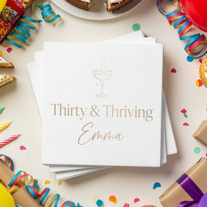 Thirty and Thriving Name and Age Party Favor Birthday Cocktail Napkins