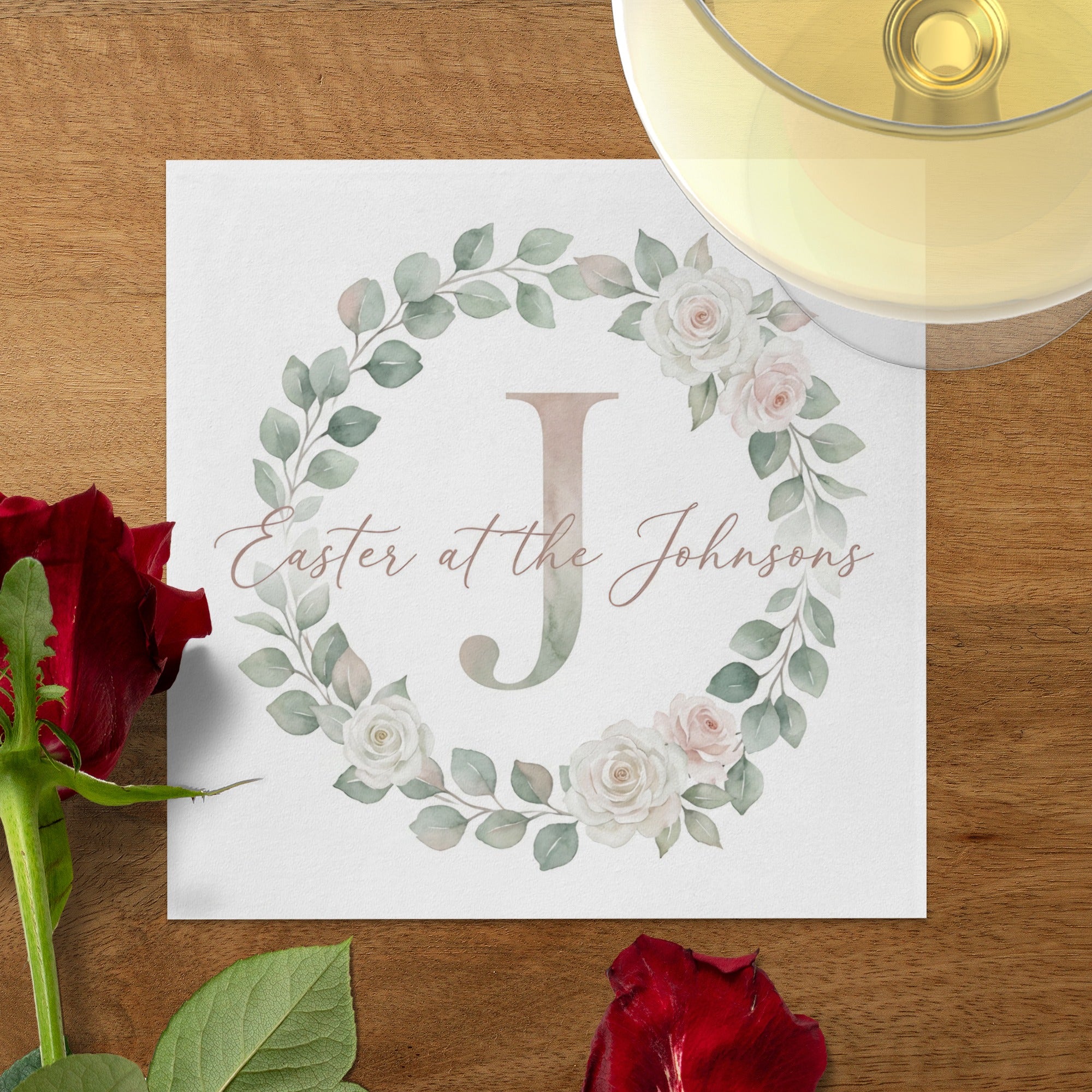Personalized Easter Beverage Napkins – Monogram Wreath
