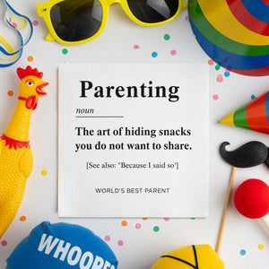 Parenting Definition Napkin, Funny Mom Dad Napkins, World's Best Parent Napkins, Hide Snacks Napkin, Parent Humor Gift, Unique Napkin