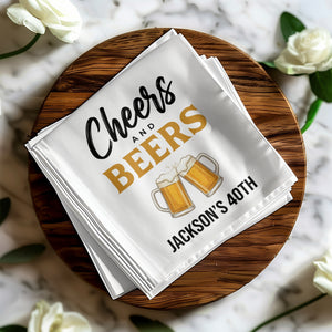 Cheers & Beers Party Name and Age Birthday Cocktail Napkins