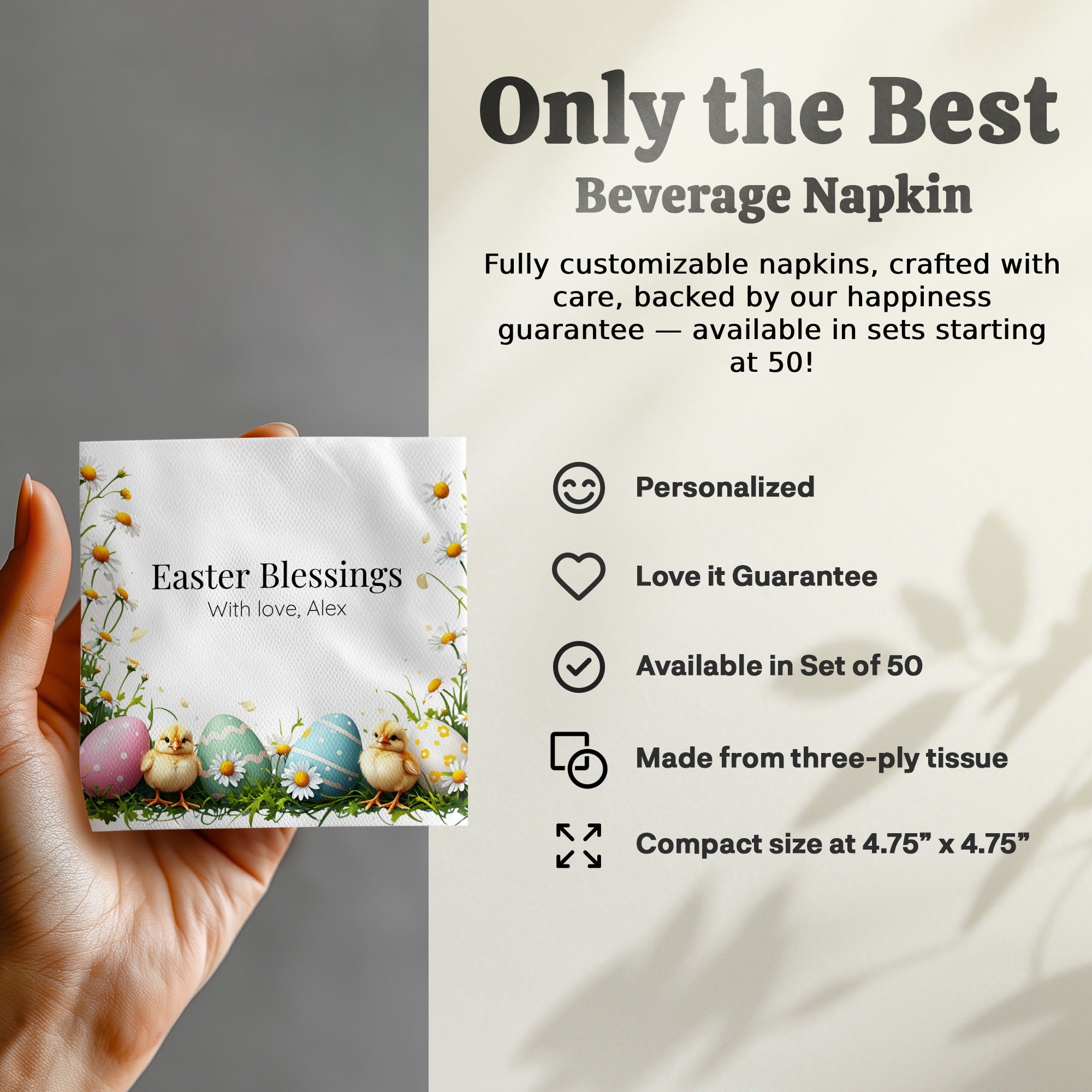 Easter Blessings Napkins – Pastel Eggs & Baby Chicks – Custom Spring Napkin with Name