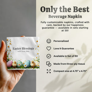 Easter Blessings Napkins – Pastel Eggs & Baby Chicks – Custom Spring Napkin with Name