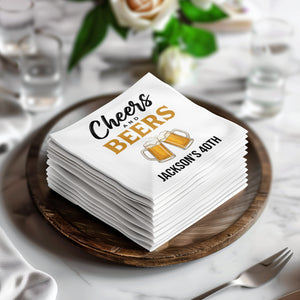 Cheers & Beers Party Name and Age Birthday Cocktail Napkins