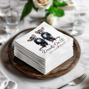 Rascal Napkin, Opossum Napkin, Drinks On Us, Tuxedo Napkin, Animal Napkin, Funny Napkin, Party Napkin, Hostess Napkin, Cocktail Napkin