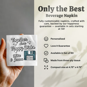 Personalized Retro Napkins – Together Since Floppy Disks – Funny Anniversary Napkin with Name & Years