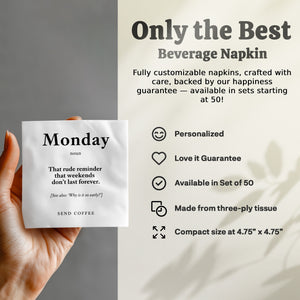 Monday Definition Napkin, Funny Office Decor, Send Coffee, Work Napkin, Sarcastic Gift, Humor Napkin, Weekday Napkin