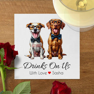 Drinks On Us Napkin, Funny Dogs Napkin, Stylish Dog Napkin, Party Napkin, Animal Napkin, Cute Napkin, Designer Napkin, Unique Napkin