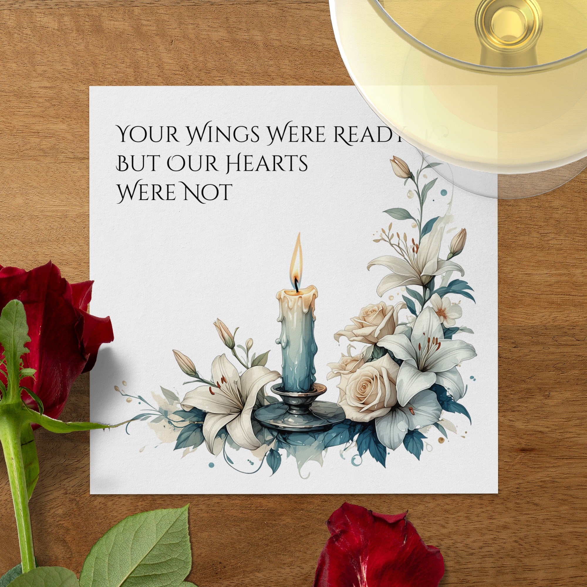 Personalized Memorial Napkins – Custom Funeral Napkin with Candle & Florals – Your Wings Were Ready But Our Hearts Were Not