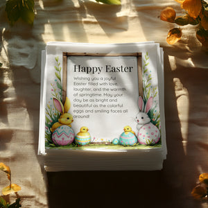 Happy Easter Custom Napkins – Bunny, Eggs & Spring Flowers – Personalized Holiday Napkin