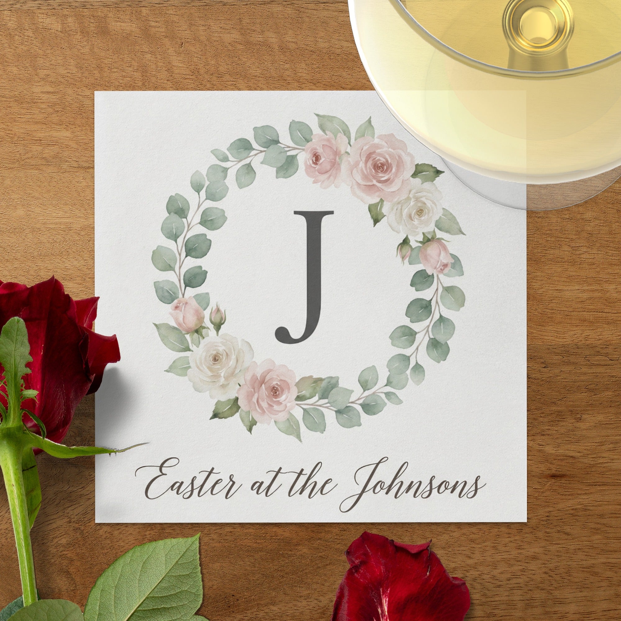 Personalized Easter Cocktail Napkins – Monogram Wreath