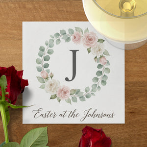 Personalized Easter Cocktail Napkins – Monogram Wreath