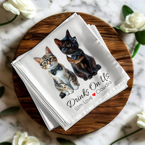 Cats Napkin, Funny Cat Napkins, Party Napkins, Drinks On Us Napkin, Pet Lover Gift, Cat with Bow Tie, Cute Cat Napkins