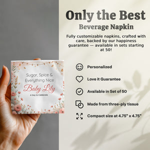 Personalized Baby Shower Napkins – Sugar, Spice & Everything Nice – Custom Baby Shower Napkin – Soft Floral Border