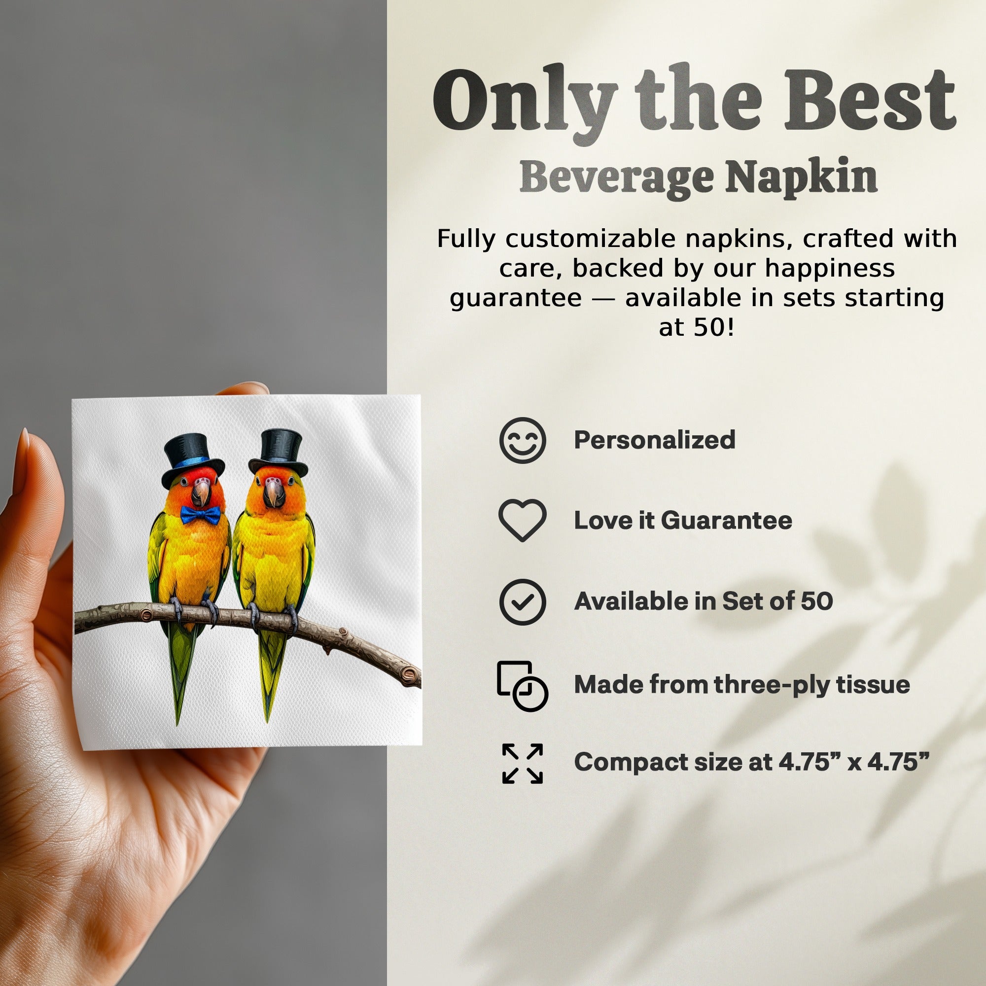 Sun Conure Napkin, Bird Napkin, Cute Parrot, Top Hat Birds, Formal Birds, Animal Napkin, Funny Napkin, Party Napkin, Decorative Napkin