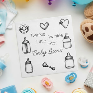 Personalized Baby Shower Napkins – Twinkle Twinkle – Custom Baby Shower Napkin with Black & White Icons – Minimal Nursery Style