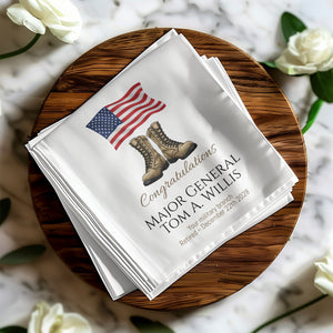 Military Retirement Napkin, Personalized Celebration, Patriotic American Flag, Veteran Appreciation Gift, Boots Napkin, Retirement Party