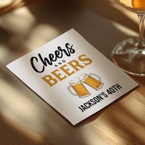 Cheers & Beers Party Name and Age Birthday Cocktail Napkins